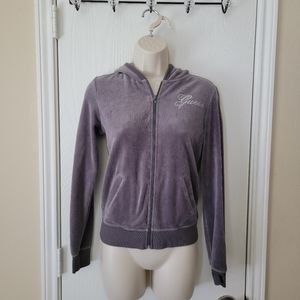 Guess Velour Hoodie Full Zip Jacket Sweater